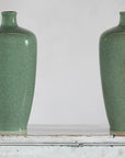 Pair of Vintage Celadon Porcelain Vases with Elegant Crackled Glaze