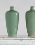 Pair of Vintage Celadon Porcelain Vases with Elegant Crackled Glaze