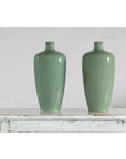 Pair of Vintage Celadon Porcelain Vases with Elegant Crackled Glaze