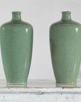 Pair of Vintage Celadon Porcelain Vases with Elegant Crackled Glaze