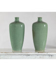 Pair of Vintage Celadon Porcelain Vases with Elegant Crackled Glaze