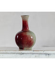 Vintage Red and Green Ceramic Vase with Crackled Glaze and Narrow Neck