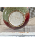 Vintage Red and Green Ceramic Vase with Crackled Glaze and Narrow Neck