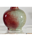 Vintage Red and Green Ceramic Vase with Crackled Glaze and Narrow Neck