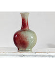 Vintage Red and Green Ceramic Vase with Crackled Glaze and Narrow Neck