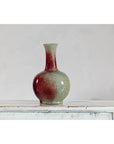 Vintage Red and Green Ceramic Vase with Crackled Glaze and Narrow Neck