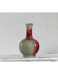 Vintage Red and Green Ceramic Vase with Crackled Glaze and Narrow Neck