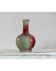 Vintage Red and Green Ceramic Vase with Crackled Glaze and Narrow Neck