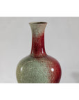 Vintage Red and Green Ceramic Vase with Crackled Glaze and Narrow Neck