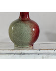Vintage Red and Green Ceramic Vase with Crackled Glaze and Narrow Neck