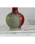 Vintage Red and Green Ceramic Vase with Crackled Glaze and Narrow Neck