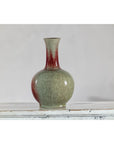 Vintage Red and Green Ceramic Vase with Crackled Glaze and Narrow Neck