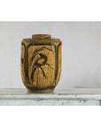 Vintage Mustard Brown Glazed Ceramic Vase with Incised Floral and Bird Motifs-7. Asian & Chinese Furniture, Art, Antiques, Vintage Home Décor for sale at FEA Home