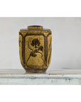 Vintage Mustard Brown Glazed Ceramic Vase with Incised Floral and Bird Motifs-8. Asian & Chinese Furniture, Art, Antiques, Vintage Home Décor for sale at FEA Home