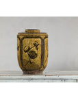 Vintage Mustard Brown Glazed Ceramic Vase with Incised Floral and Bird Motifs-9. Asian & Chinese Furniture, Art, Antiques, Vintage Home Décor for sale at FEA Home