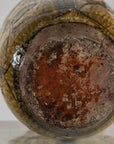 Vintage Mustard Brown Glazed Ceramic Vase with Incised Floral and Bird Motifs