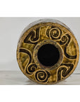Vintage Mustard Brown Glazed Ceramic Vase with Incised Floral and Bird Motifs-12. Asian & Chinese Furniture, Art, Antiques, Vintage Home Décor for sale at FEA Home