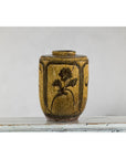 Vintage Mustard Brown Glazed Ceramic Vase with Incised Floral and Bird Motifs-3. Asian & Chinese Furniture, Art, Antiques, Vintage Home Décor for sale at FEA Home