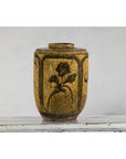 Vintage Mustard Brown Glazed Ceramic Vase with Incised Floral and Bird Motifs-4. Asian & Chinese Furniture, Art, Antiques, Vintage Home Décor for sale at FEA Home