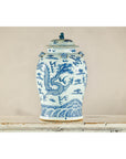 Qing Dynasty Blue and White Porcelain Dragon Jar with Lid and Foo Dog Finial