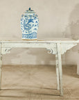 Qing Dynasty Blue and White Porcelain Dragon Jar with Lid and Foo Dog Finial