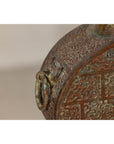 Vintage Bronze Bottle with Etched Motifs and Aged Green Patina, Han Style