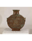 Vintage Bronze Bottle with Etched Motifs and Aged Green Patina, Han Style