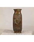 Vintage Bronze Bottle with Etched Motifs and Aged Green Patina, Han Style