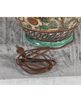 Majolica-Style Mid-Century Ceramic Table Lamp with Birds and Floral Motifs