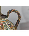 Majolica-Style Mid-Century Ceramic Table Lamp with Birds and Floral Motifs