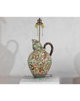 Majolica-Style Mid-Century Ceramic Table Lamp with Birds and Floral Motifs