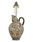 Majolica-Style Mid-Century Ceramic Table Lamp with Birds and Floral Motifs