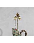 Majolica-Style Mid-Century Ceramic Table Lamp with Birds and Floral Motifs