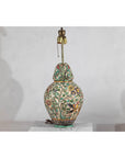 Majolica-Style Mid-Century Ceramic Table Lamp with Birds and Floral Motifs