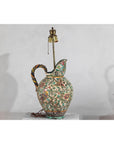 Majolica-Style Mid-Century Ceramic Table Lamp with Birds and Floral Motifs
