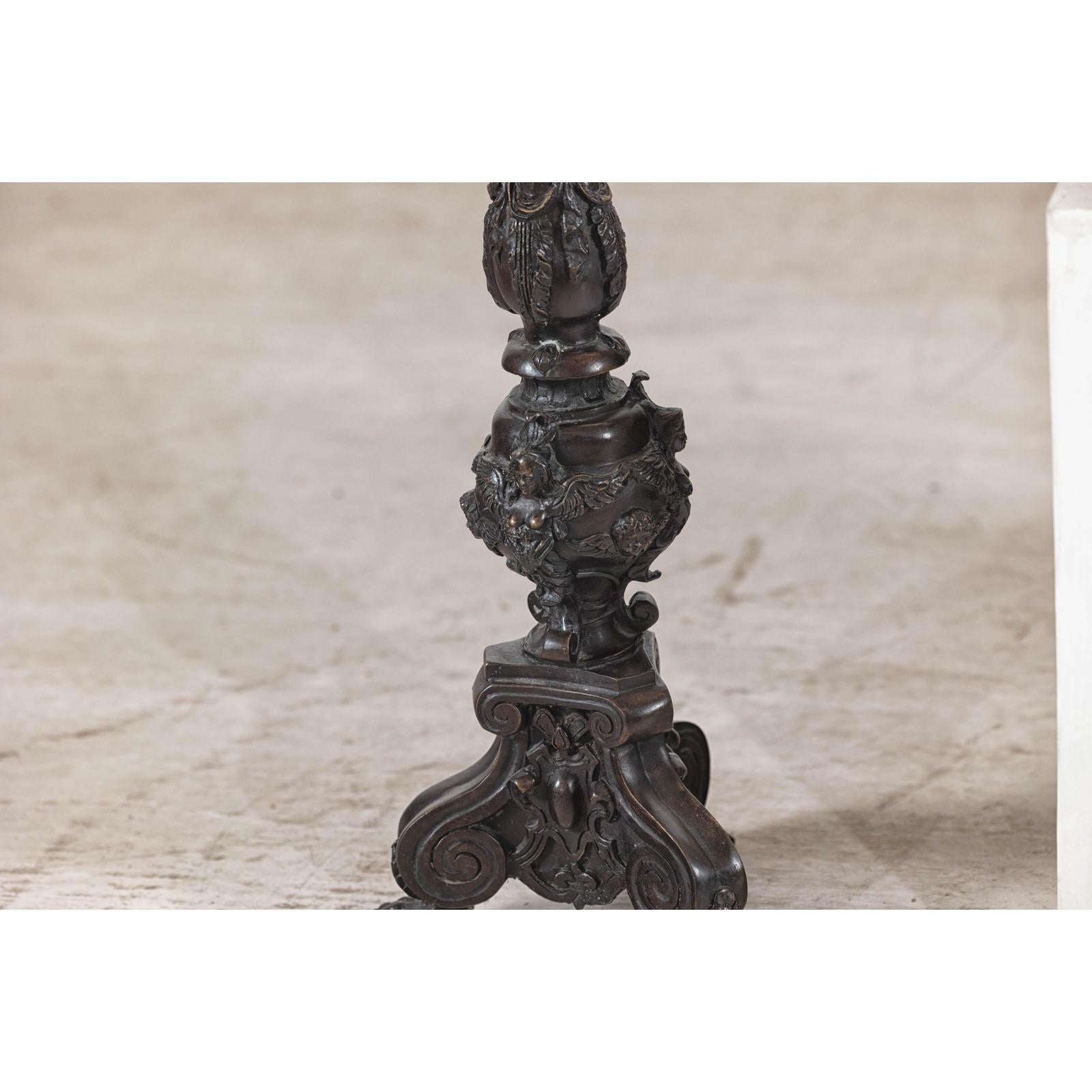 Baroque-Style Ornate Metal Candlesticks with Cherub, Volute and Garland Motifs