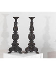Baroque-Style Ornate Metal Candlesticks with Cherub, Volute and Garland Motifs