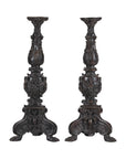 Baroque-Style Ornate Metal Candlesticks with Cherub, Volute and Garland Motifs