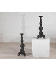 Baroque-Style Ornate Metal Candlesticks with Cherub, Volute and Garland Motifs
