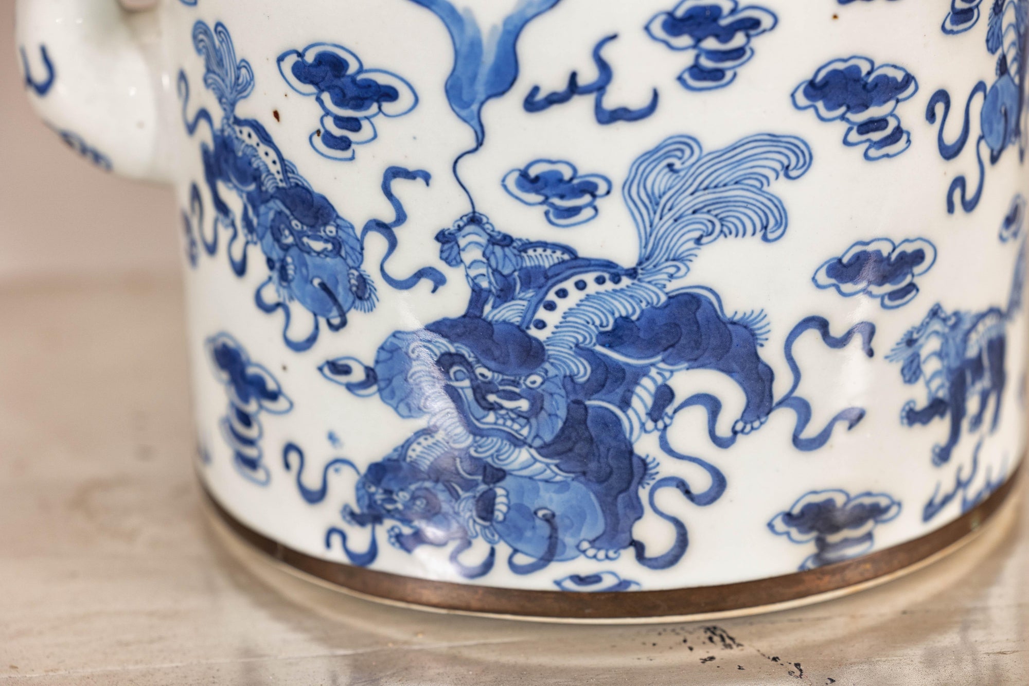 Blue and White Porcelain Teapot with Mythical Qilin and Auspicious Cloud Motifs