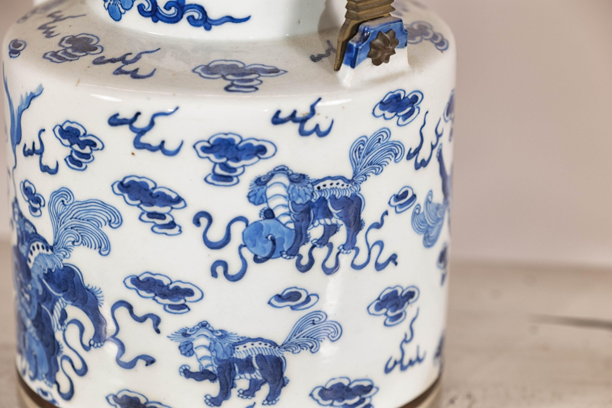 Blue and White Porcelain Teapot with Mythical Qilin and Auspicious Cloud Motifs