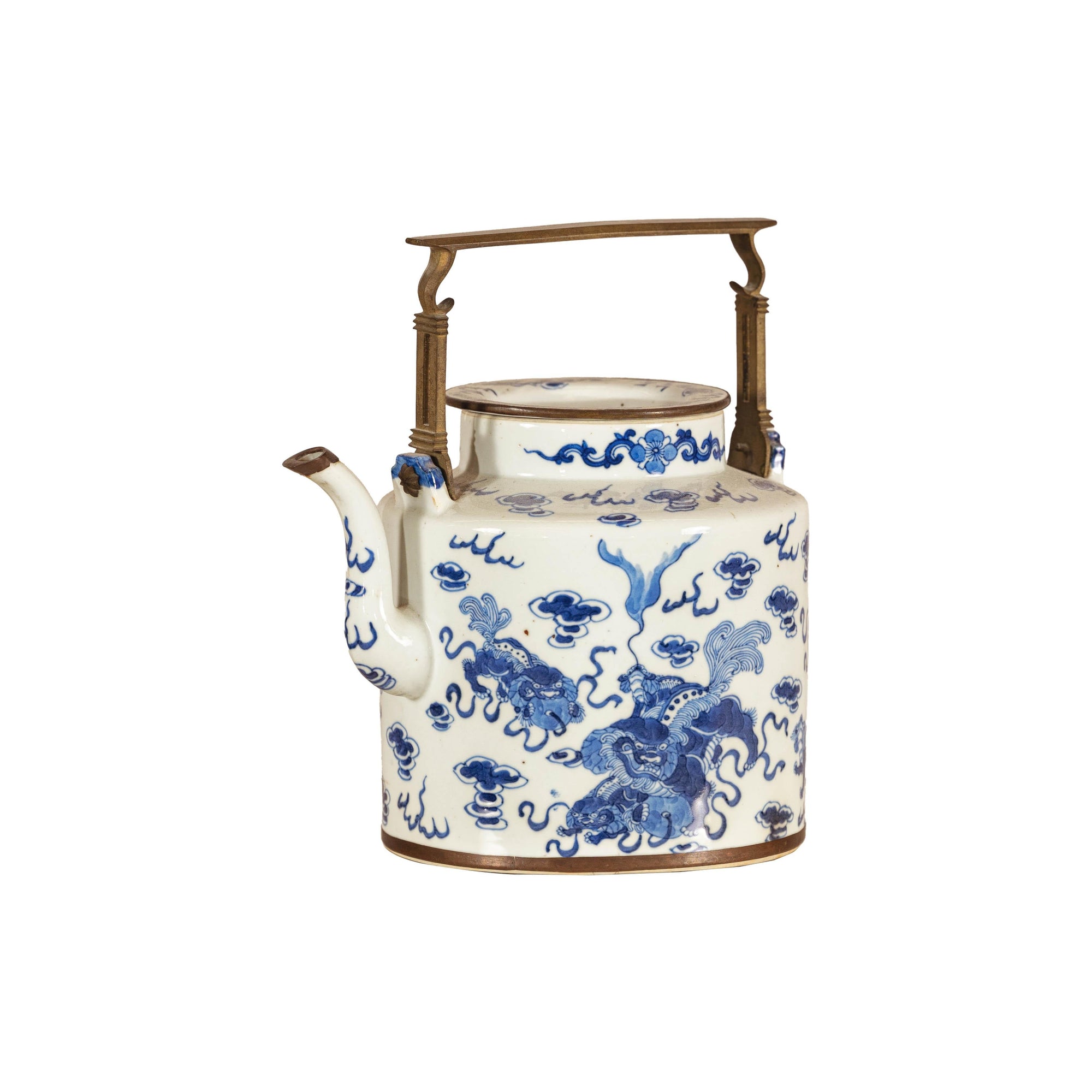 Blue and White Porcelain Teapot with Mythical Qilin and Auspicious Cloud Motifs