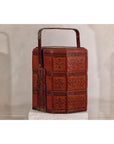 Vintage Reddish Brown Lacquer Woven Rattan Picnic Basket with Bamboo Handle