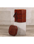 Vintage Reddish Brown Lacquer Woven Rattan Picnic Basket with Bamboo Handle