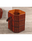 Vintage Reddish Brown Lacquer Woven Rattan Picnic Basket with Bamboo Handle