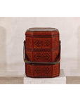 Vintage Reddish Brown Lacquer Woven Rattan Picnic Basket with Bamboo Handle