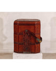 Vintage Reddish Brown Lacquer Woven Rattan Picnic Basket with Bamboo Handle