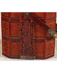 Vintage Reddish Brown Lacquer Woven Rattan Picnic Basket with Bamboo Handle