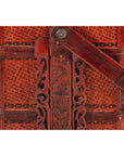 Vintage Reddish Brown Lacquer Woven Rattan Picnic Basket with Bamboo Handle
