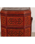 Vintage Reddish Brown Lacquer Woven Rattan Picnic Basket with Bamboo Handle